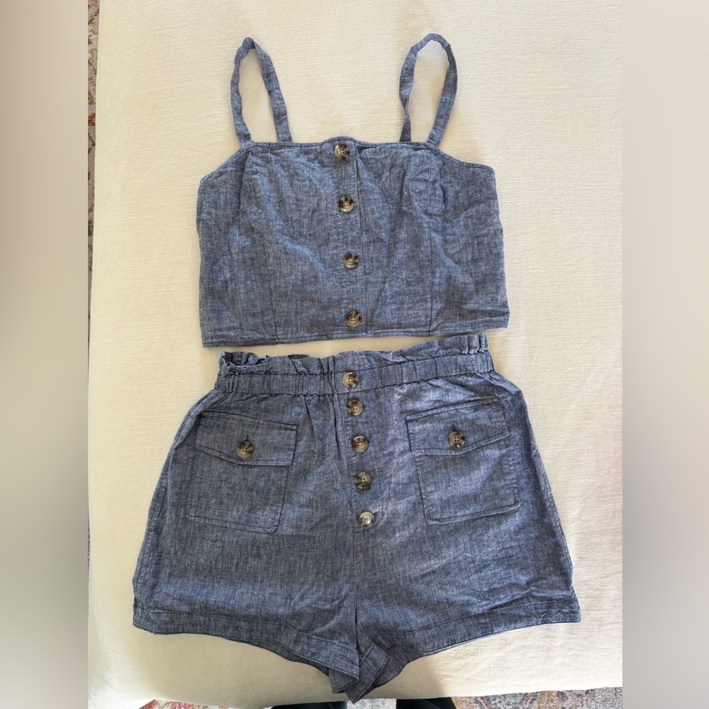 Express Blue High-Rise Shorts and cropped top set size M